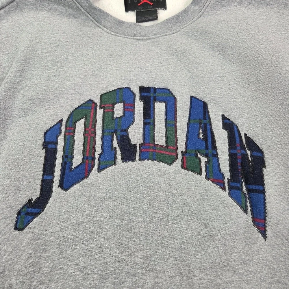 Mens Nike Air Jordan Essential Holiday Fleece Crewneck Sweatshirt Plaid Gray 3XL